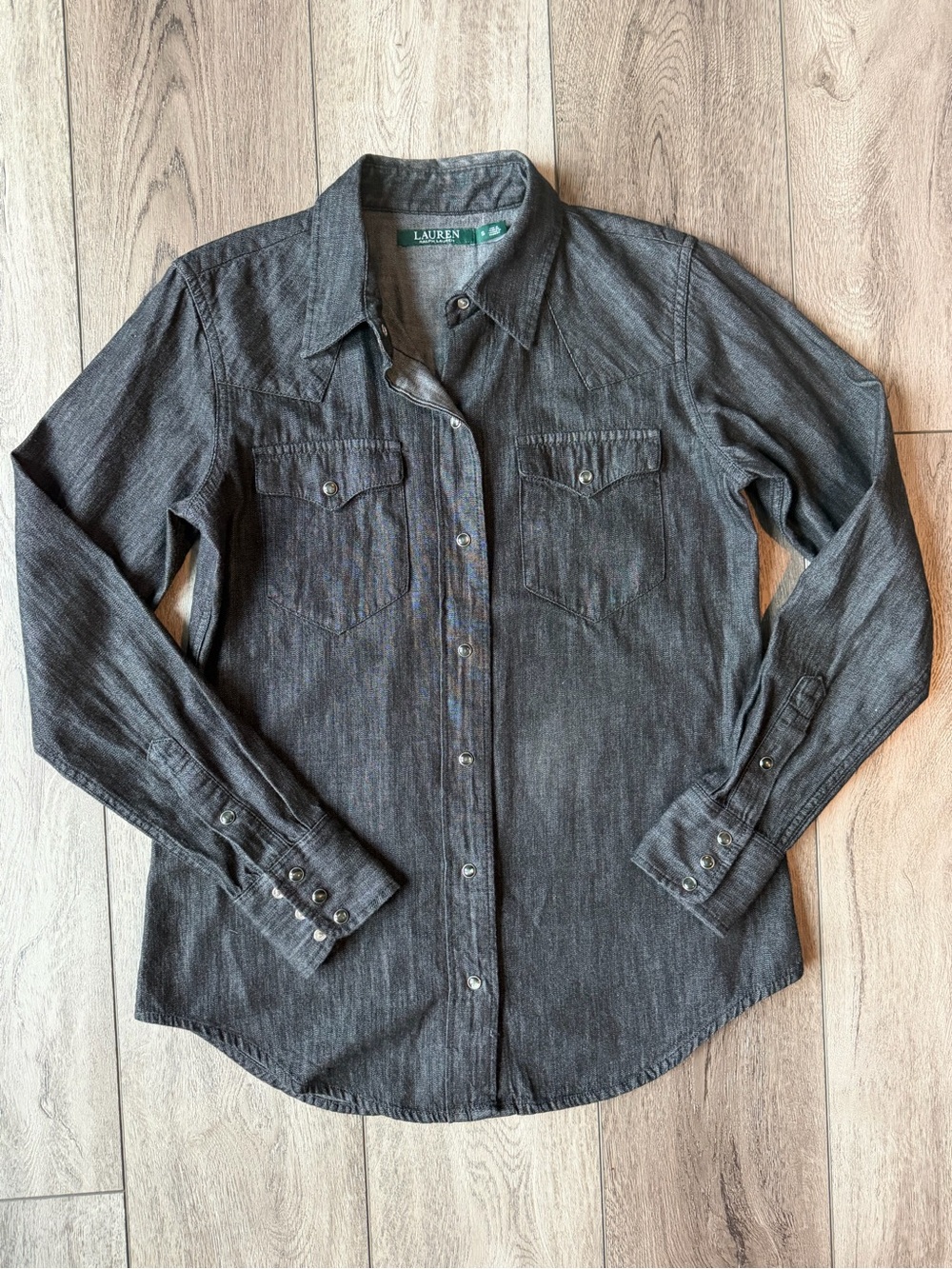 LaurenRalph Lauren- Vintage Black Denim-Pearl Snap Western Shirt 100% Cotton (S)